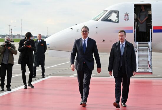 President of Serbia Aleksandar Vucic arrives in Moscow to attend celebrations to mark 80th anniversary of Victory
