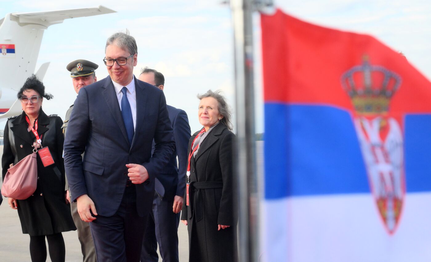President of Serbia Aleksandar Vucic arrives in Moscow to attend celebrations to mark 80th anniversary of Victory