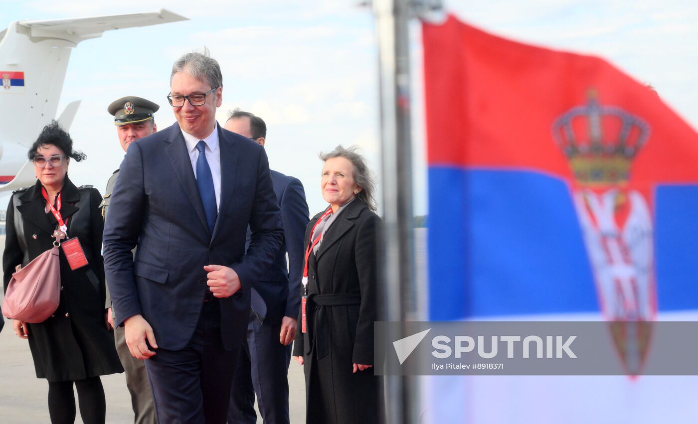 President of Serbia Aleksandar Vucic arrives in Moscow to attend celebrations to mark 80th anniversary of Victory