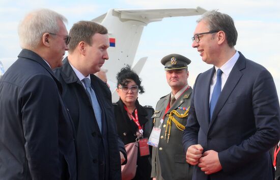 President of Serbia Aleksandar Vucic arrives in Moscow to attend celebrations to mark 80th anniversary of Victory