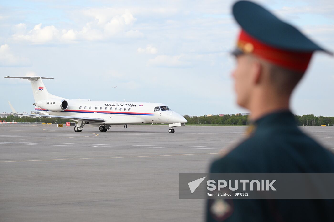 President of Serbia Aleksandar Vucic arrives in Moscow to attend celebrations to mark 80th anniversary of Victory