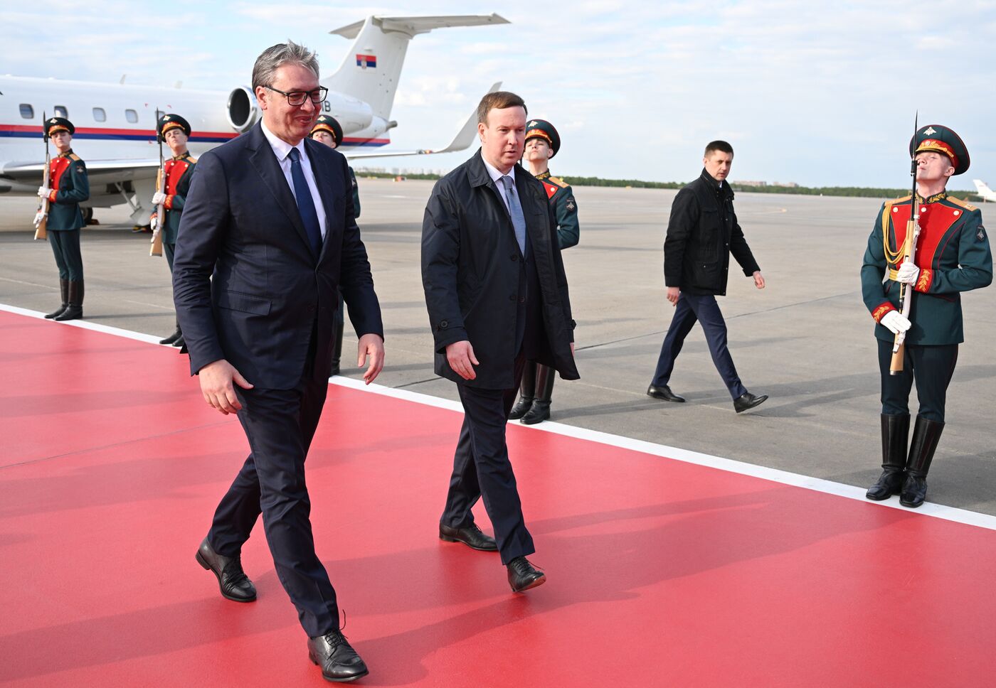 President of Serbia Aleksandar Vucic arrives in Moscow to attend celebrations to mark 80th anniversary of Victory