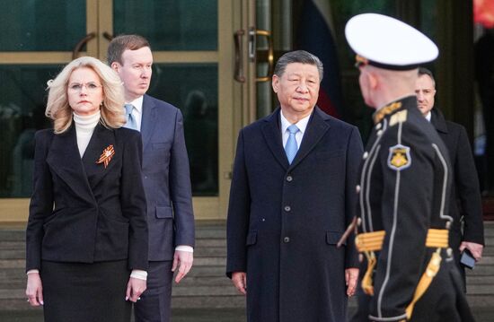 President of the People's Republic of China Xi Jinping arrives in Moscow for an official visit to attend the celebrations to mark the 80th anniversary of Russia's Victory in the Great Patriotic War of 1941-1945. Left: Russian Deputy Prime Minister Tatyana Golikova. Location: Russia, Moscow. Author: Alexander Vilf/Sputnik. President of China Xi Jinping arrives in Moscow to attend celebrations to mark 80th anniversary of Victory