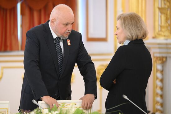May 8, 2025. Russian Minister of Energy Sergei Tsivilyov and Anna Popova, Head of the Federal Service for the Oversight of Consumer Protection and Welfare (Rospotrebnadzor), during Russia-China talks. Location: Russia, Moscow. Author: Alexandr Kryazhev/Sputnik. President of China Xi Jinping's official visit to Russia