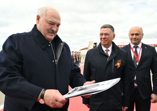 Arrival of President of Belarus Alexander Lukashenko in Moscow for 80th anniversary of Victory