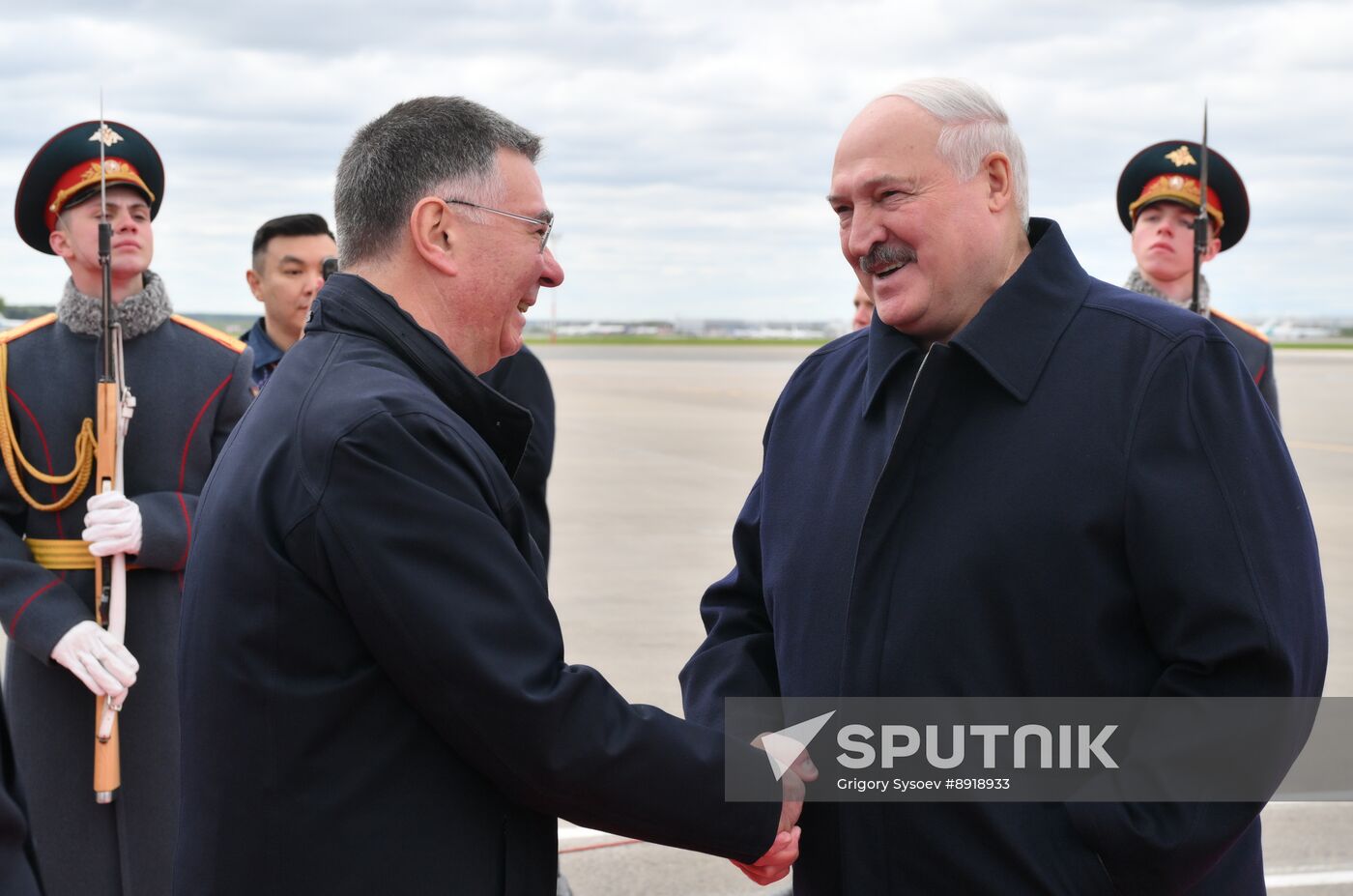 Arrival of President of Belarus Alexander Lukashenko in Moscow for 80th anniversary of Victory