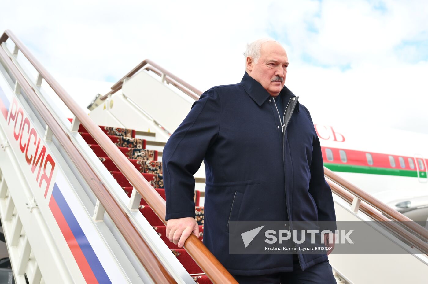 Arrival of President of Belarus Alexander Lukashenko in Moscow for 80th anniversary of Victory