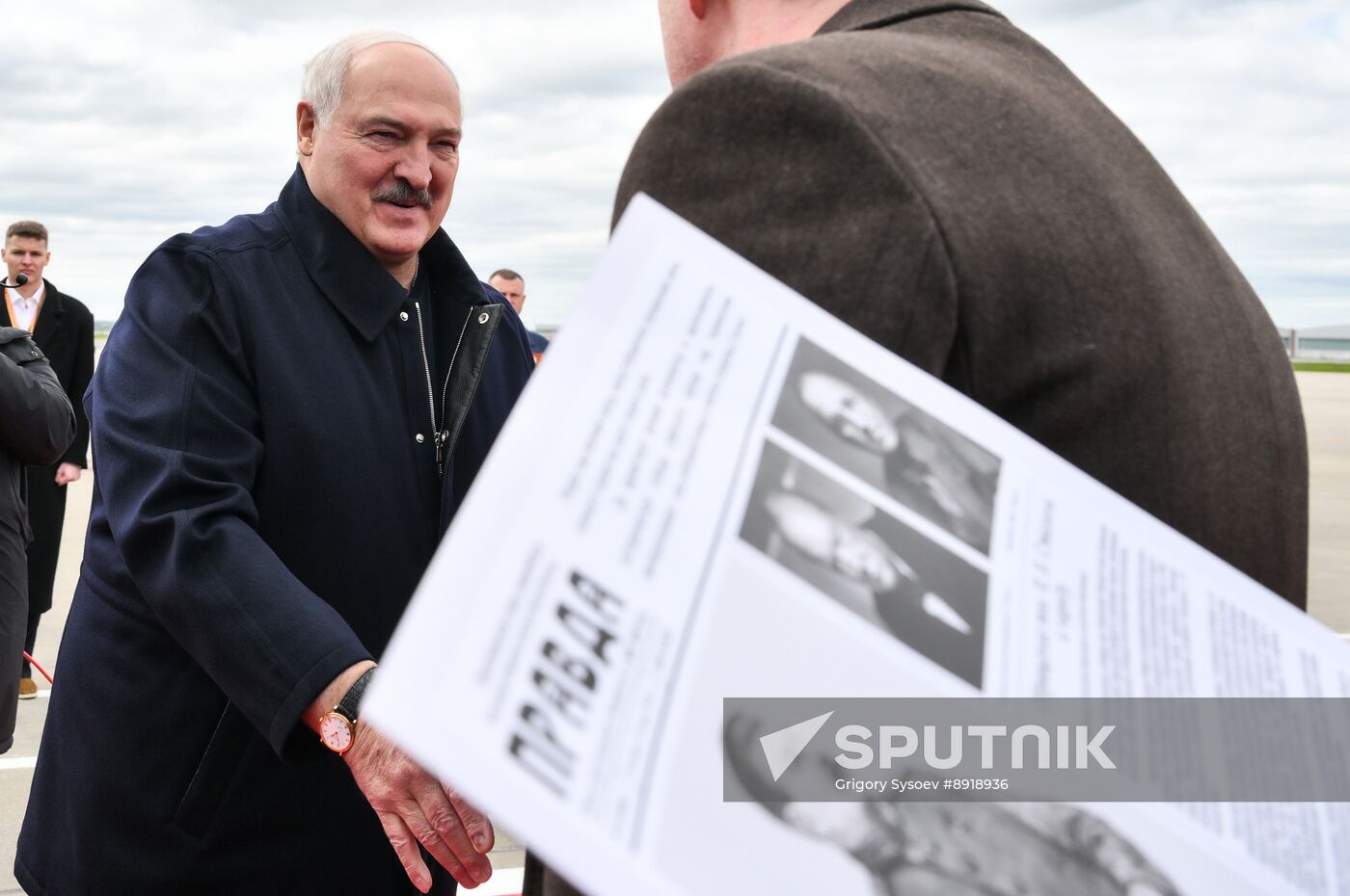 Arrival of President of Belarus Alexander Lukashenko in Moscow for 80th anniversary of Victory