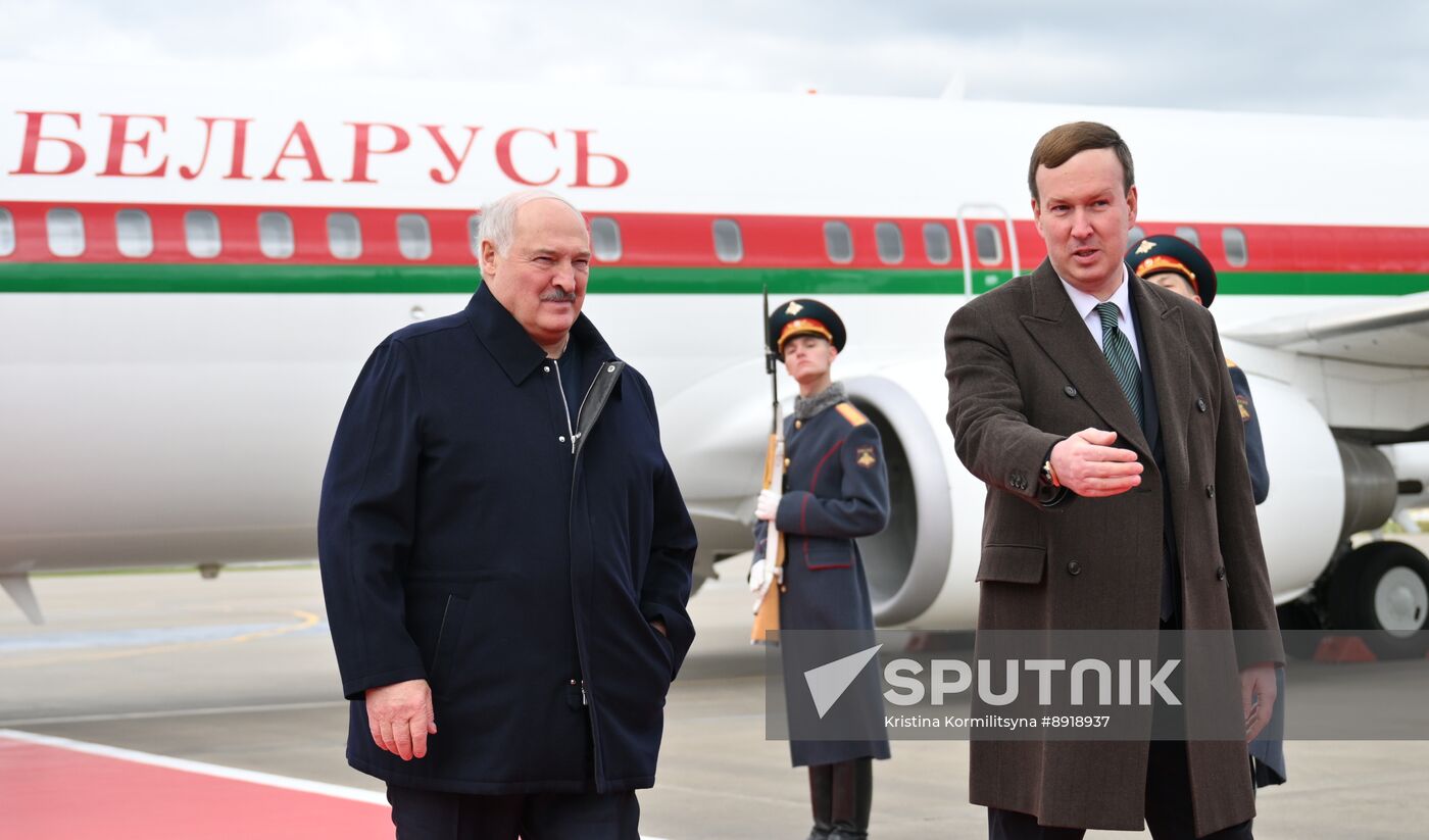 Arrival of President of Belarus Alexander Lukashenko in Moscow for 80th anniversary of Victory