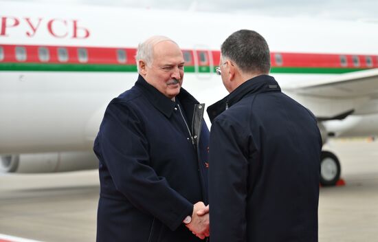 Arrival of President of Belarus Alexander Lukashenko in Moscow for 80th anniversary of Victory