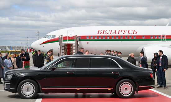 Arrival of President of Belarus Alexander Lukashenko in Moscow for 80th anniversary of Victory