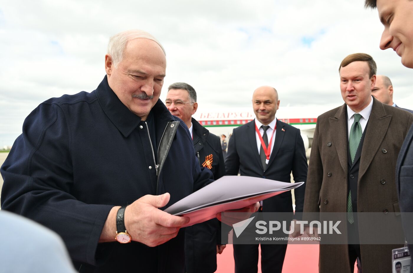 Arrival of President of Belarus Alexander Lukashenko in Moscow for 80th anniversary of Victory