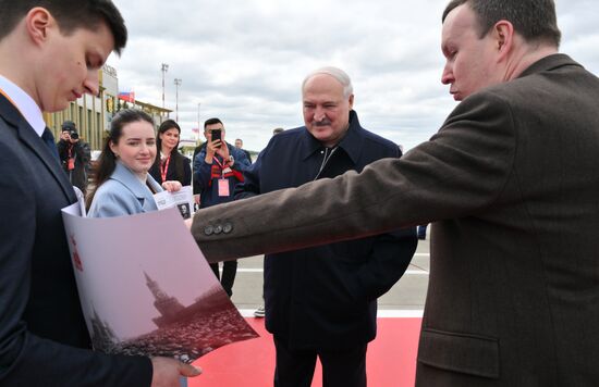 Arrival of President of Belarus Alexander Lukashenko in Moscow for 80th anniversary of Victory