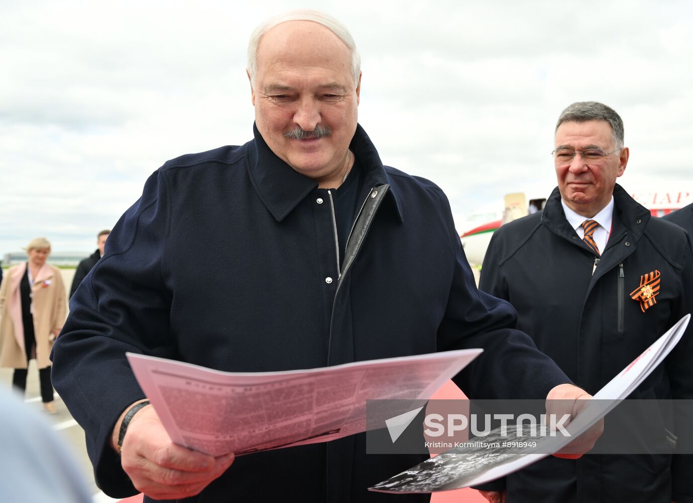 Arrival of President of Belarus Alexander Lukashenko in Moscow for 80th anniversary of Victory
