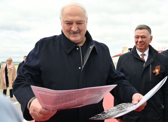 Arrival of President of Belarus Alexander Lukashenko in Moscow for 80th anniversary of Victory