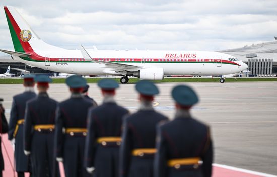 Arrival of President of Belarus Alexander Lukashenko in Moscow for 80th anniversary of Victory