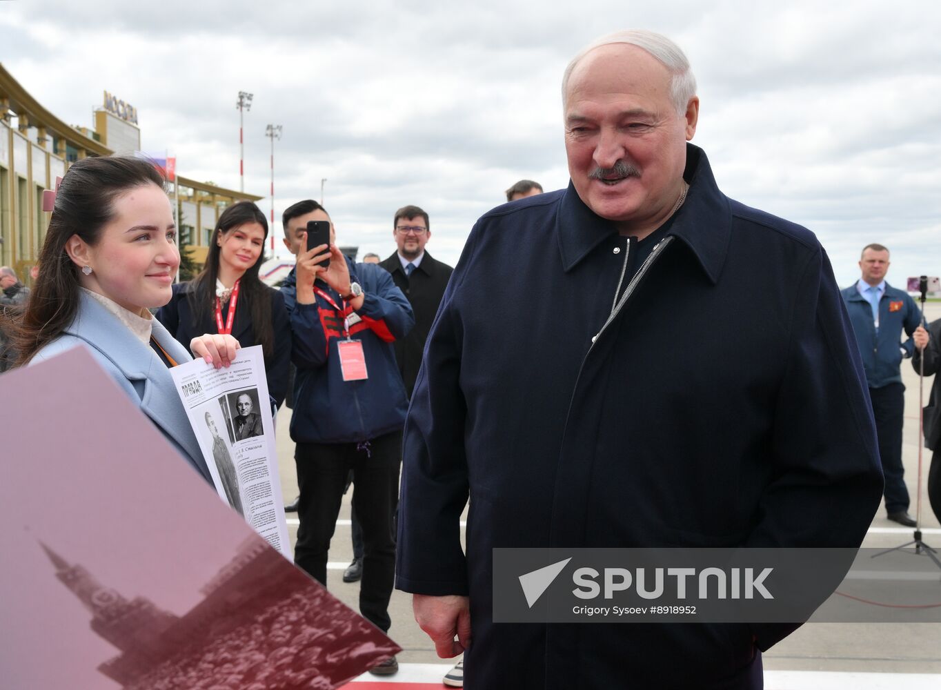 Arrival of President of Belarus Alexander Lukashenko in Moscow for 80th anniversary of Victory