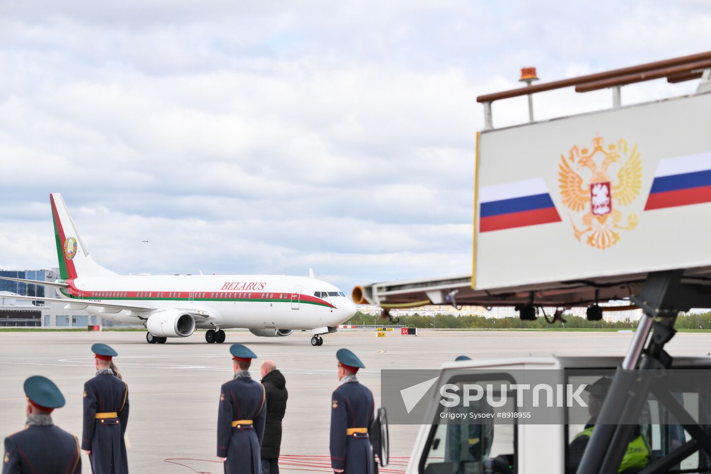 Arrival of President of Belarus Alexander Lukashenko in Moscow for 80th anniversary of Victory