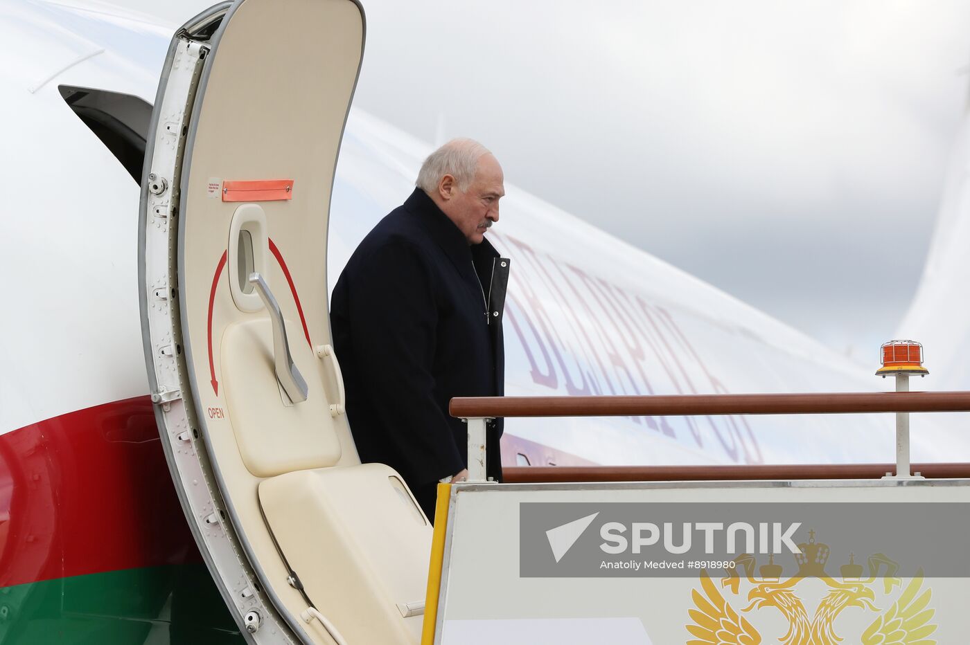 Arrival of President of Belarus Alexander Lukashenko in Moscow for 80th anniversary of Victory
