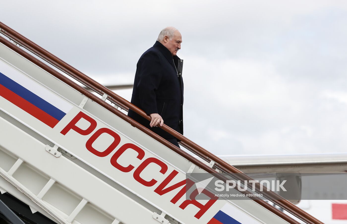 Arrival of President of Belarus Alexander Lukashenko in Moscow for 80th anniversary of Victory