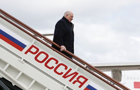 Arrival of President of Belarus Alexander Lukashenko in Moscow for 80th anniversary of Victory