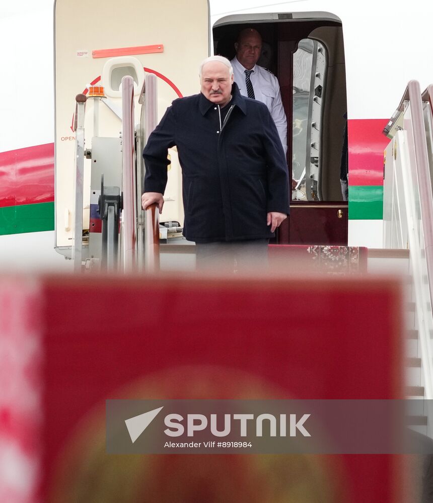 Arrival of President of Belarus Alexander Lukashenko in Moscow for 80th anniversary of Victory