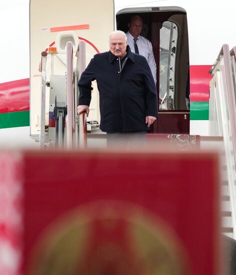 Arrival of President of Belarus Alexander Lukashenko in Moscow for 80th anniversary of Victory
