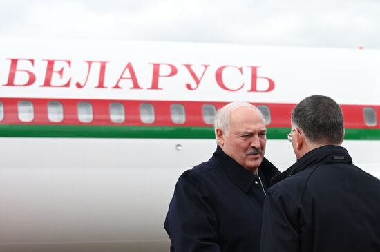 Arrival of President of Belarus Alexander Lukashenko in Moscow for 80th anniversary of Victory