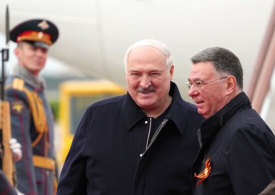 Arrival of President of Belarus Alexander Lukashenko in Moscow for 80th anniversary of Victory