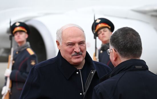 Arrival of President of Belarus Alexander Lukashenko in Moscow for 80th anniversary of Victory