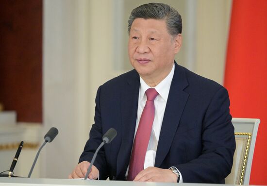 May 8, 2025. President of China Xi Jinping during a ceremony of exchanging documents after Russia-China talks. Location: Russia, Moscow. Author: Alexey Nikolskiy/Sputnik. President of China Xi Jinping's official visit to Russia