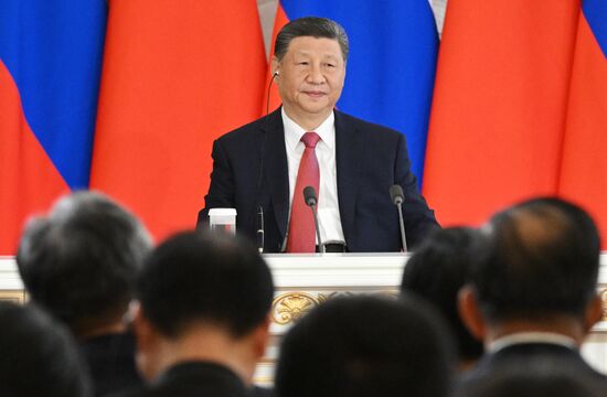 May 8, 2025. President of China Xi Jinping during a ceremony of exchanging documents after Russia-China talks. Location: Russia, Moscow. Author: Alexei Danichev/Sputnik. President of China Xi Jinping's official visit to Russia