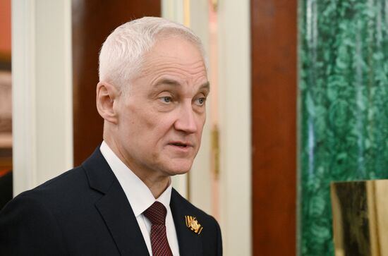 May 8, 2025. Russian Defense Minister Andrei Belousov ahead of a ceremony of exchanging documents after Russia-China talks. Location: Russia, Moscow. Author: Alexei Danichev/Sputnik. President of China Xi Jinping's official visit to Russia