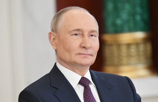 May 8, 2025. President of Russia Vladimir Putin during a ceremony of exchanging documents after Russia-China talks. Location: Russia, Moscow. Author: Alexei Danichev/Sputnik. President of China Xi Jinping's official visit to Russia