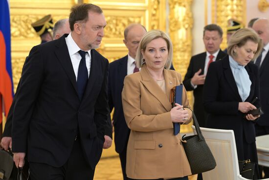 May 8, 2025. Board Member of the Russian Union of Industrialists and Entrepreneurs Oleg Deripaska and Russian Minister of Culture Olga Lyubimova ahead of Russia-China talks. Location: Russia, Moscow. Author: Alexey Nikolskiy/Sputnik. President of China Xi Jinping's official visit to Russia