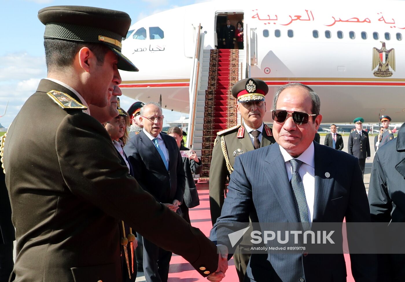 Arrival of President of the Arab Republic of Egypt Abdel Fattah el-Sisi in Moscow for 80th anniversary of Victory