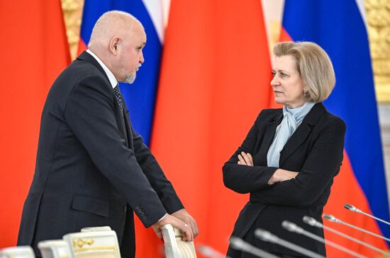 May 8, 2025. Russian Minister of Energy Sergei Tsivilev and Anna Popova, Head of the Federal Service for Surveillance on Consumer Rights Protection and Human Wellbeing (Rospotrebnadzor) - Chief State Sanitary Doctor of the Russian Federation, ahead of Russia-China talks. Location: Russia, Moscow. Author: Sergey Bobylev/Sputnik. President of China Xi Jinping's official visit to Russia
