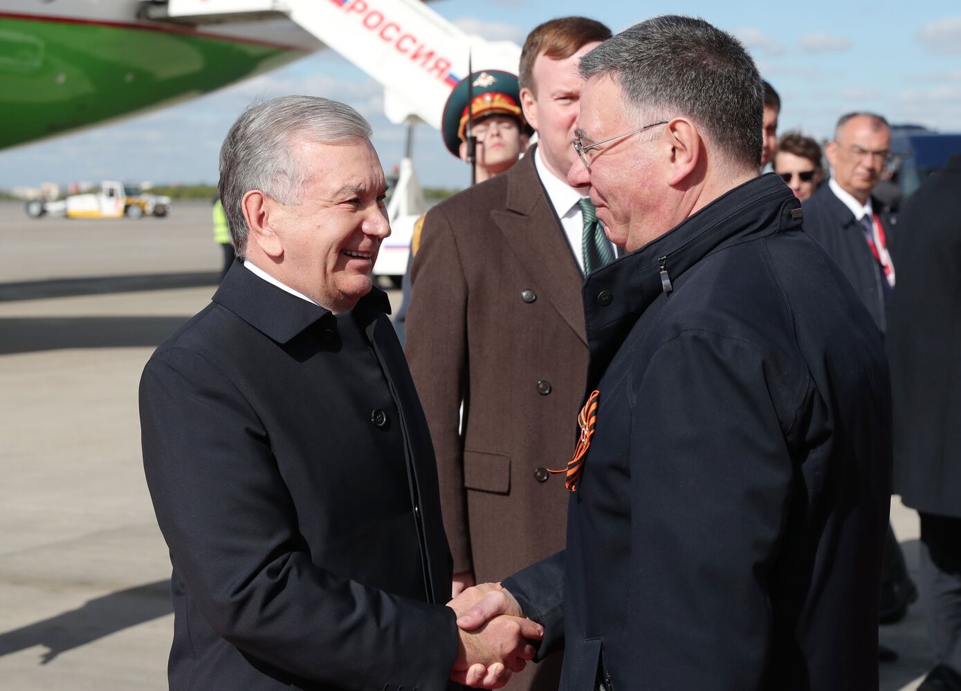 Arrival of President of Uzbekistan Shavkat Mirziyoyev in Moscow for 80th anniversary of Victory