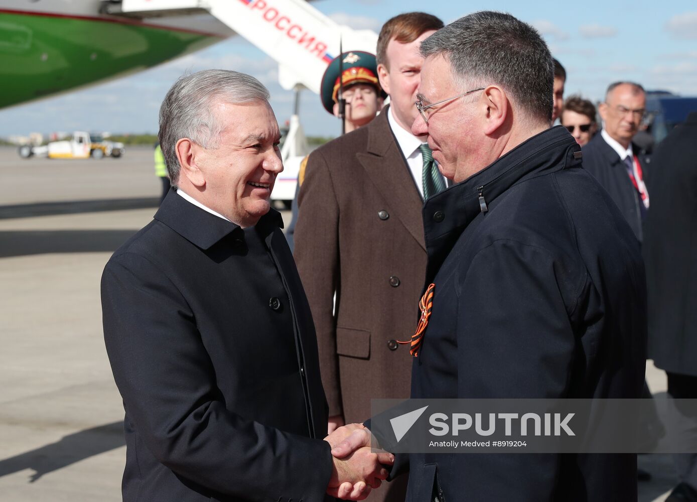 Arrival of President of Uzbekistan Shavkat Mirziyoyev in Moscow for 80th anniversary of Victory