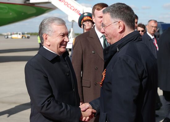Arrival of President of Uzbekistan Shavkat Mirziyoyev in Moscow for 80th anniversary of Victory