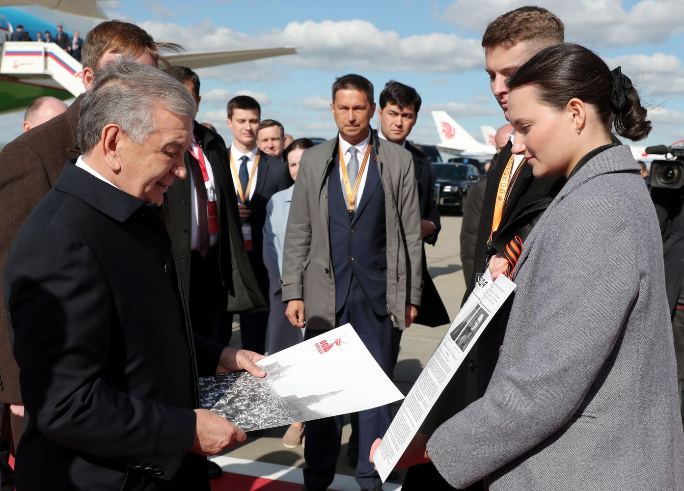 Arrival of President of Uzbekistan Shavkat Mirziyoyev in Moscow for 80th anniversary of Victory