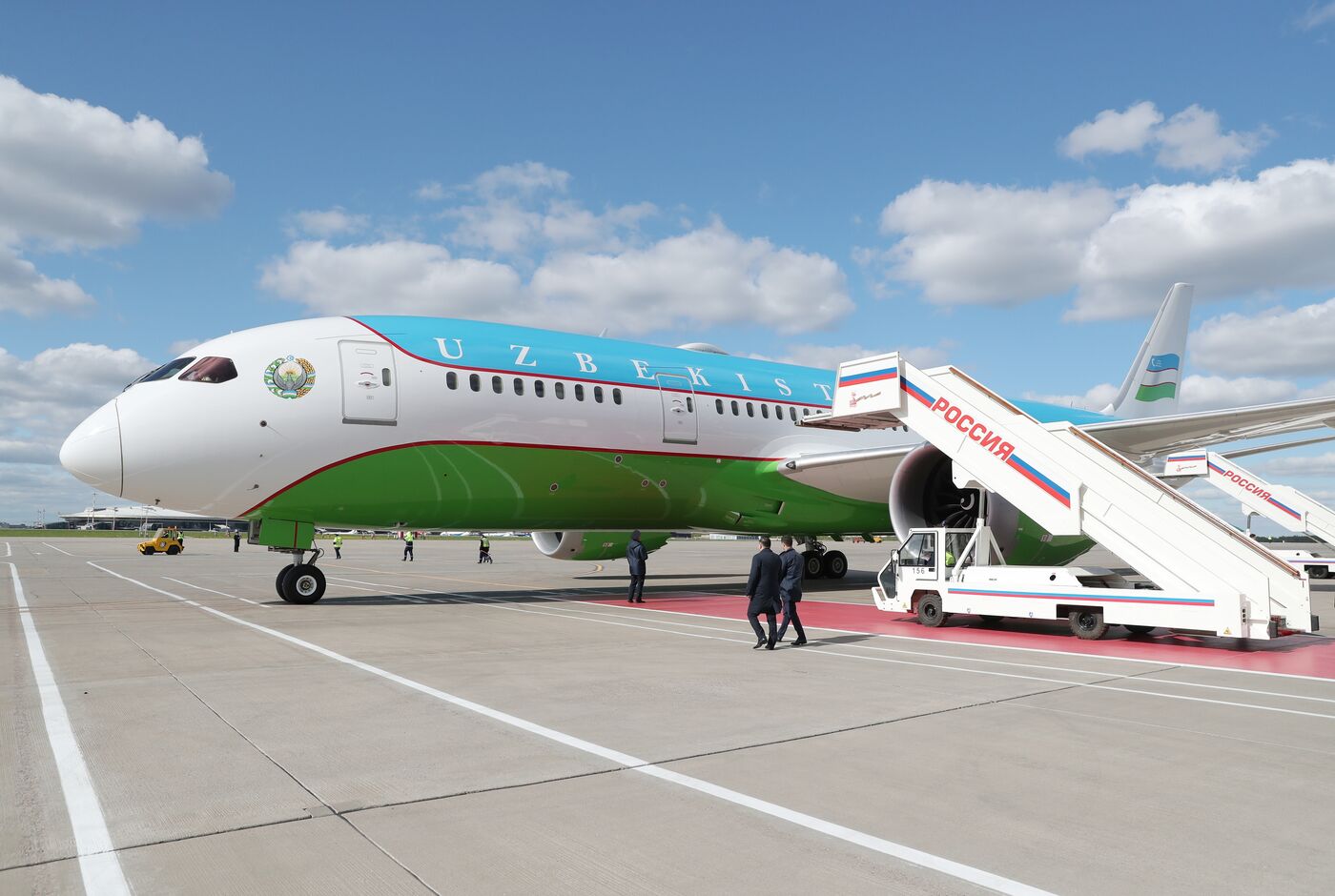 Arrival of President of Uzbekistan Shavkat Mirziyoyev in Moscow for 80th anniversary of Victory