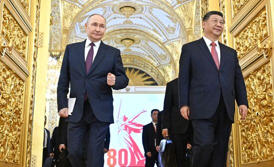 May 8, 2025. President of Russia Vladimir Putin and President of China Xi Jinping. Location: Russia, Moscow. Author: Sergey Bobylev/Sputnik. President of China Xi Jinping's official visit to Russia