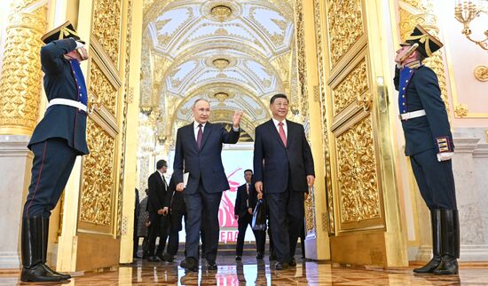 May 8, 2025. President of Russia Vladimir Putin and President of China Xi Jinping. Location: Russia, Moscow. Author: Sergey Bobylev/Sputnik. President of China Xi Jinping's official visit to Russia