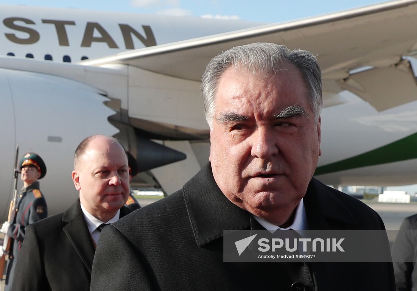 Arrival of President of Tajikistan Emomali Rahmon in Moscow to attend celebrations of 80th anniversary of Victory