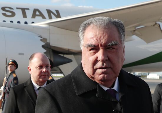 Arrival of President of Tajikistan Emomali Rahmon in Moscow to attend celebrations of 80th anniversary of Victory