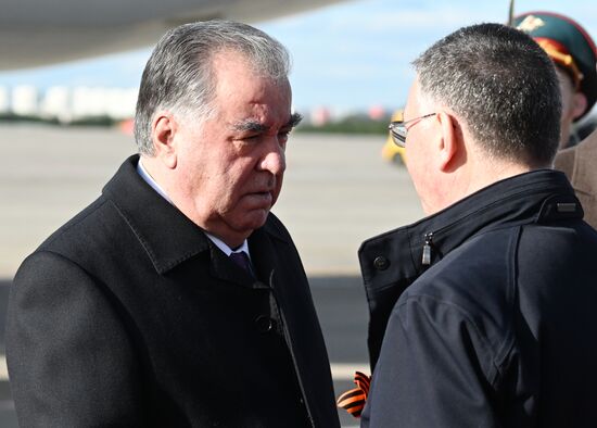 Arrival of President of Tajikistan Emomali Rahmon in Moscow to attend celebrations of 80th anniversary of Victory
