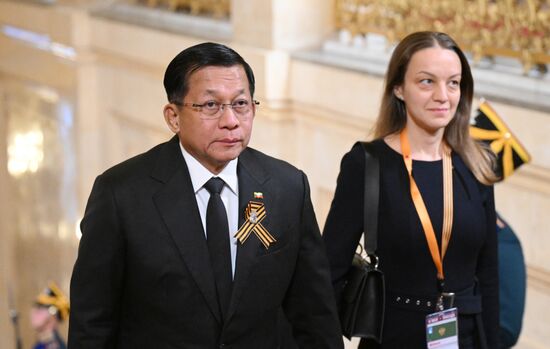 Chairman of the State Administration Council of Myanmar Min Aung Hlaing arrives in the Kremlin for a gala concert held for heads of foreign delegations invited to the celebrations of the 80th anniversary of Victory in the Great Patriotic War. Location: Russia, Moscow. Author: Alexandr Kryazhev/Sputnik. Heads of foreign delegations arrive in Kremlin for gala concert