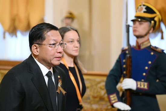 Chairman of the State Administration Council of Myanmar Min Aung Hlaing arrives in the Kremlin for a gala concert held for heads of foreign delegations invited to the celebrations of the 80th anniversary of Victory in the Great Patriotic War. Location: Russia, Moscow. Author: Alexandr Kryazhev/Sputnik. Heads of foreign delegations arrive in Kremlin for gala concert