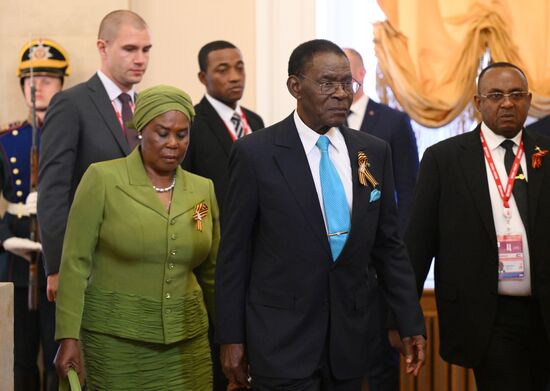 President of the Republic of Equatorial Guinea Teodoro Obiang Nguema Mbasogo arrives in the Kremlin for a gala concert for heads of foreign delegations attending the 80th anniversary of Victory in the Great Patriotic War. Location: Russia, Moscow. Author: Alexandr Kryazhev/Sputnik. Heads of foreign delegations arrive in Kremlin for gala concert